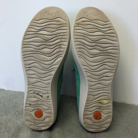 Softinos Isla Washed Comfort Lace Up Green Leather Sneakers - Picture 8 of 14